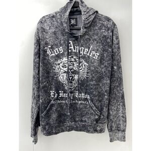 Ed Hardy Hoodie Mens Large Gray Los Angeles Tattoo Tiger Graphic Fleece Pullover